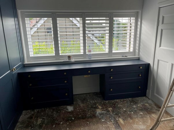 Bespoke bedroom furniture fitted dressing table in navy blue