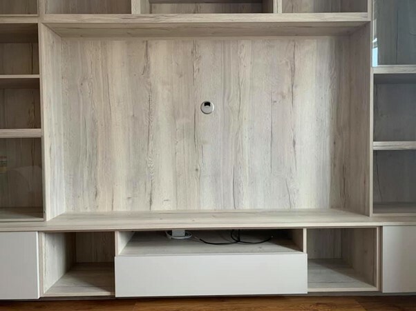 Fitted TV unit with cable space and drawers underneath